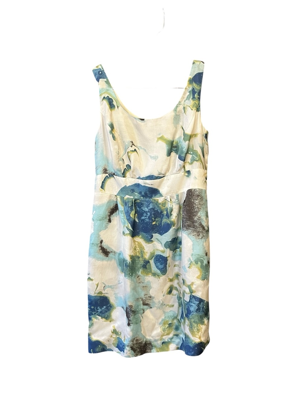 Banana Republic 4P Silk Dress Petite Blue Green Floral Sheath Sleeveless Lined